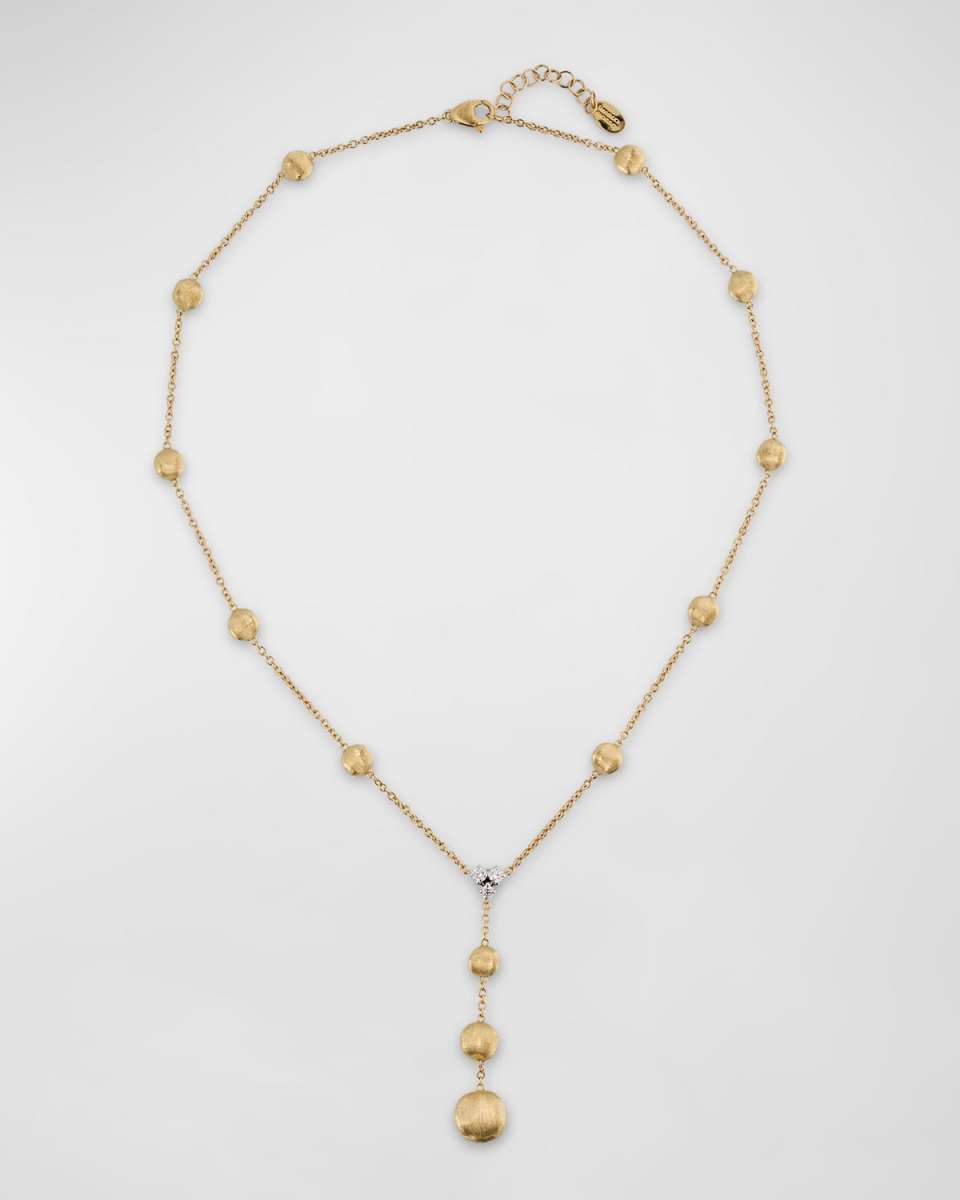 18K Yellow Gold Y Drop Necklace with 3 Diamonds